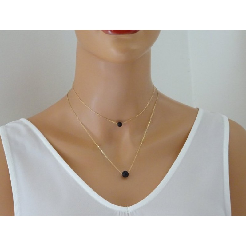 Double Lava Necklace, Black Lava Necklace