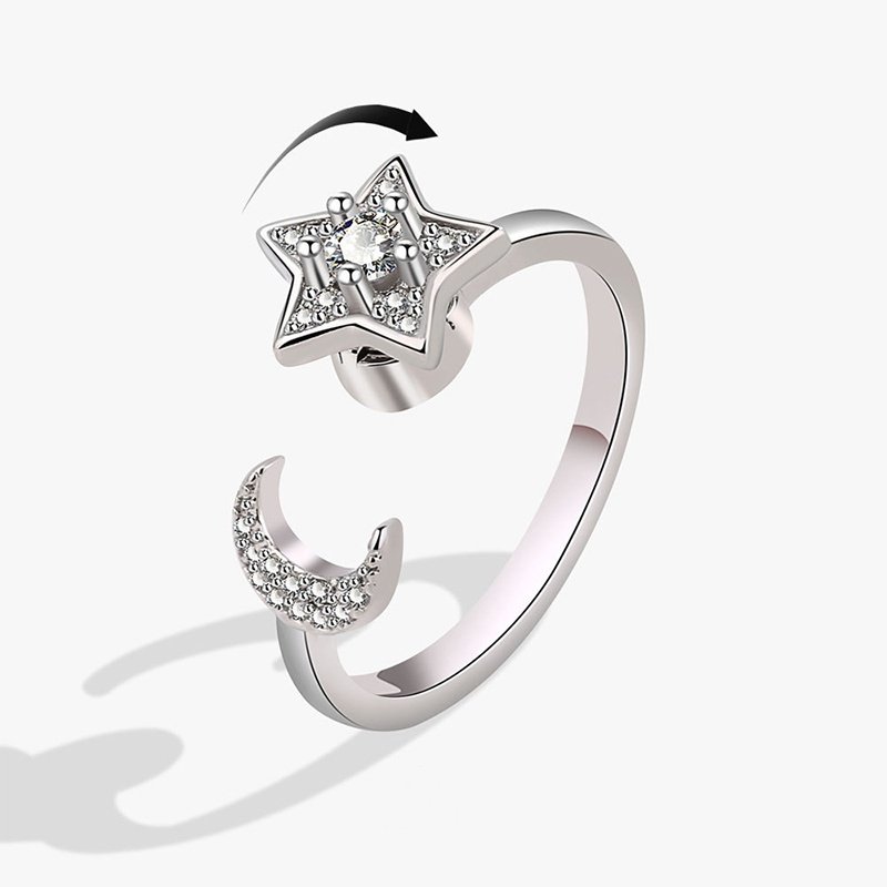Spinning Ring Female Star Moon Zircon Ring Decompression Ring Spinning Ring Female Star Moon Zircon Ring Decompression Ring