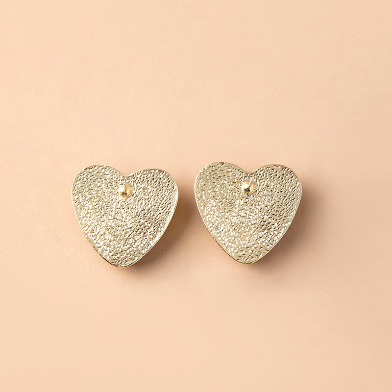 Black White Houndstooth Earrings Big Heart Corduroy Stud Earrings For Women