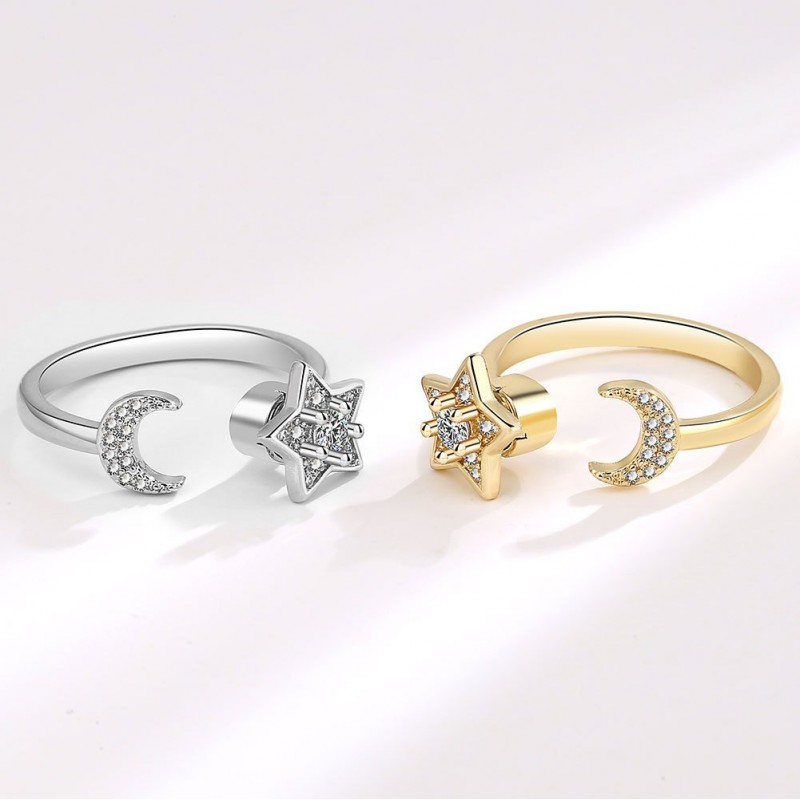 Spinning Ring Female Star Moon Zircon Ring Decompression Ring Spinning Ring Female Star Moon Zircon Ring Decompression Ring