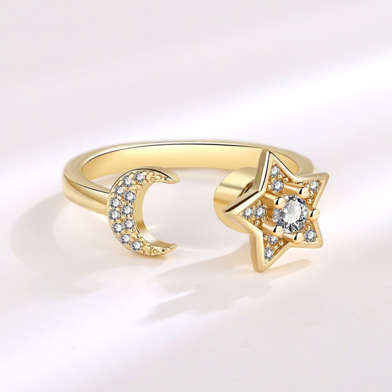 Spinning Ring Female Star Moon Zircon Ri...