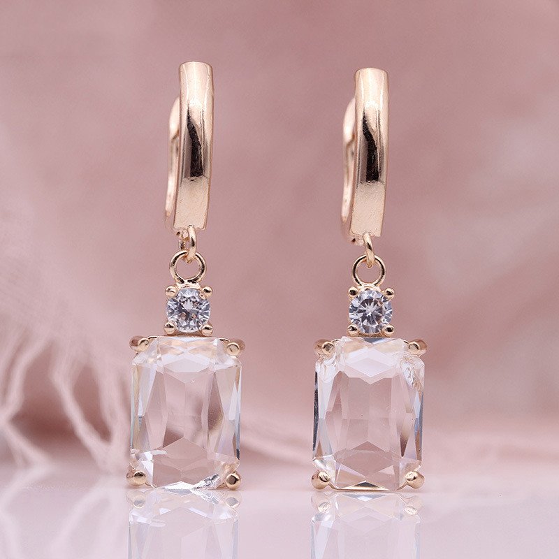 Square Long Earrings Women Natural Zirco...