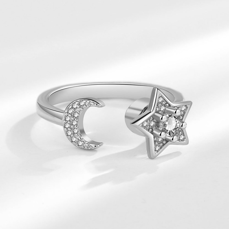 Spinning Ring Female Star Moon Zircon Ring Decompression Ring Spinning Ring Female Star Moon Zircon Ring Decompression Ring